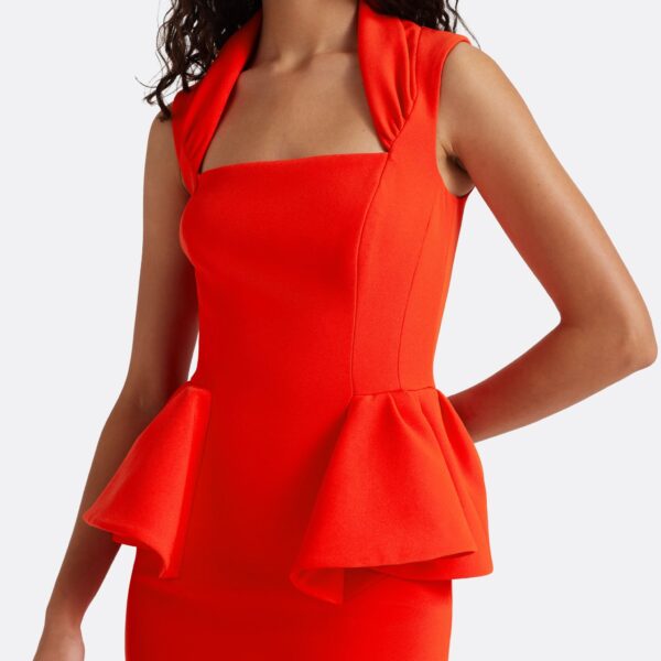 Safiyaa Milou Midi Dress in Apple Red - Dresses - Demi-Couture Evening Wear at Coveti