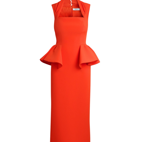 Safiyaa Milou Midi Dress in Apple Red - Dresses - Demi-Couture Evening Wear at Coveti