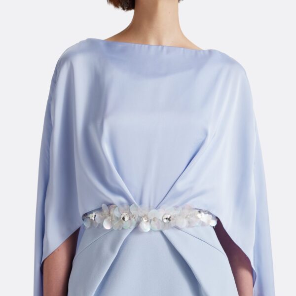 Safiyaa Mirabella Long Dress in Soft Sky with Embellished Belt - Dresses - Demi-Couture Evening Wear at Coveti