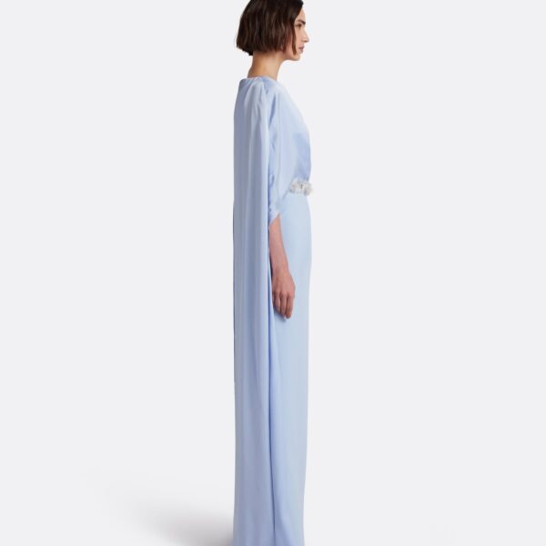 Safiyaa Mirabella Long Dress in Soft Sky with Embellished Belt - Dresses - Demi-Couture Evening Wear at Coveti
