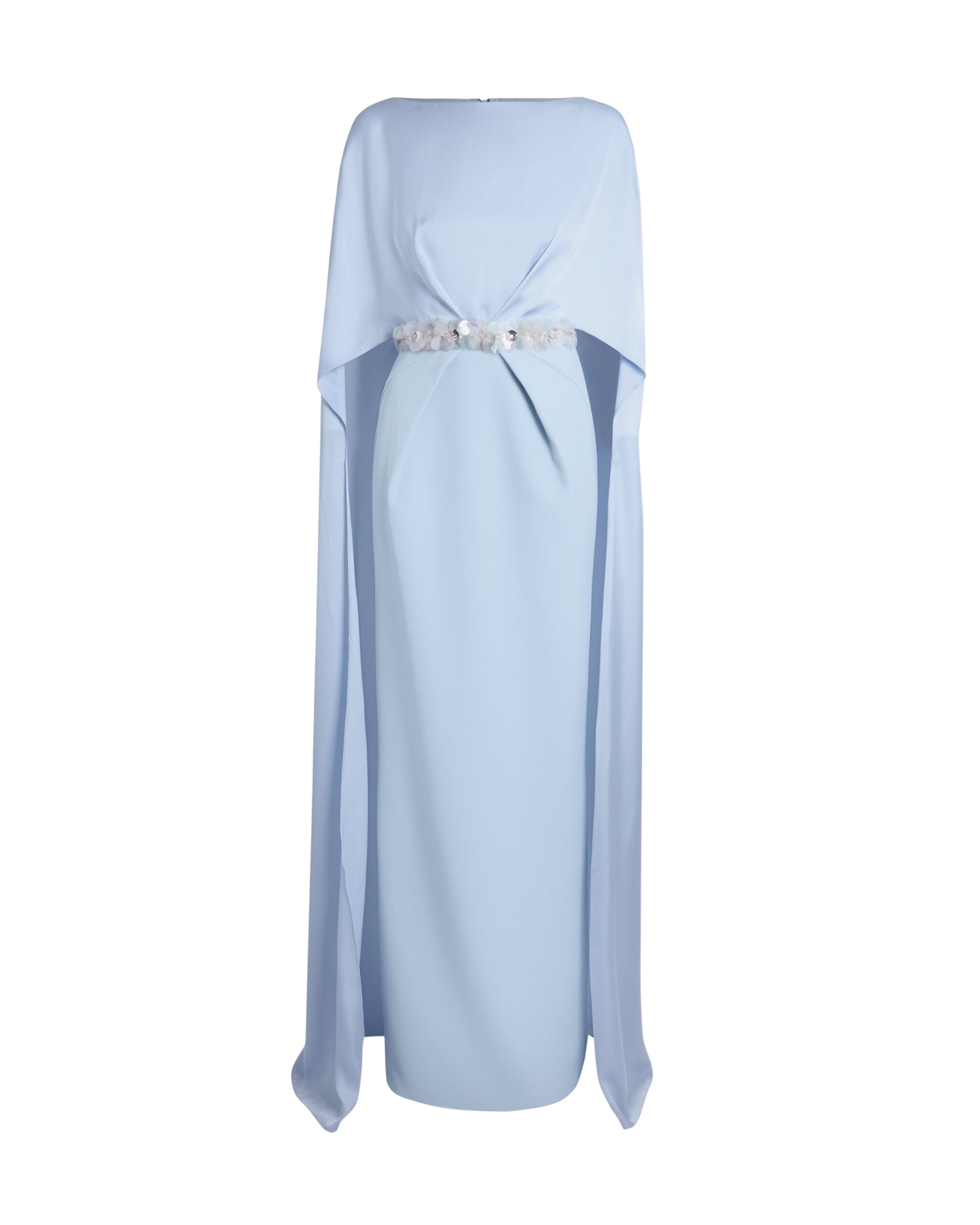 Safiyaa Mirabella Long Dress in Soft Sky with Embellished Belt - Dresses - Demi-Couture Evening Wear at Coveti