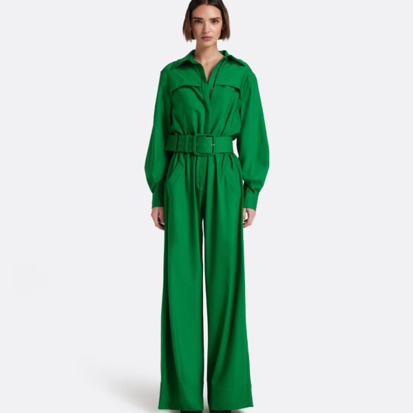 Safiyaa Ottilie Jumpsuit in Blade Green - Jumpsuit - Demi-Couture Evening Wear at Coveti