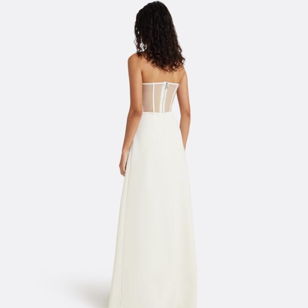 Safiyaa Siena Long Dress in Ivory with Blue Embroidery - Dresses - Demi-Couture Evening Wear at Coveti