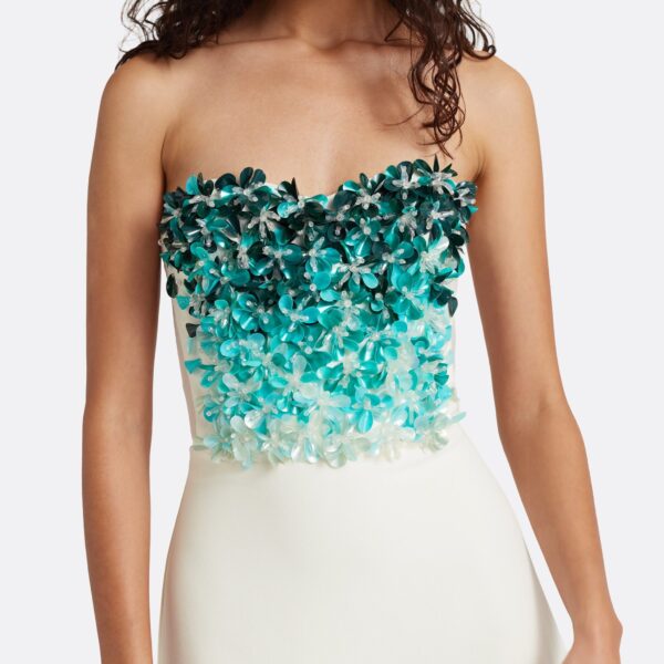 Safiyaa Siena Long Dress in Ivory with Blue Embroidery - Dresses - Demi-Couture Evening Wear at Coveti