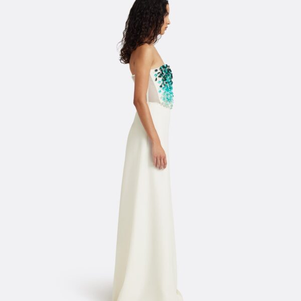Safiyaa Siena Long Dress in Ivory with Blue Embroidery - Dresses - Demi-Couture Evening Wear at Coveti