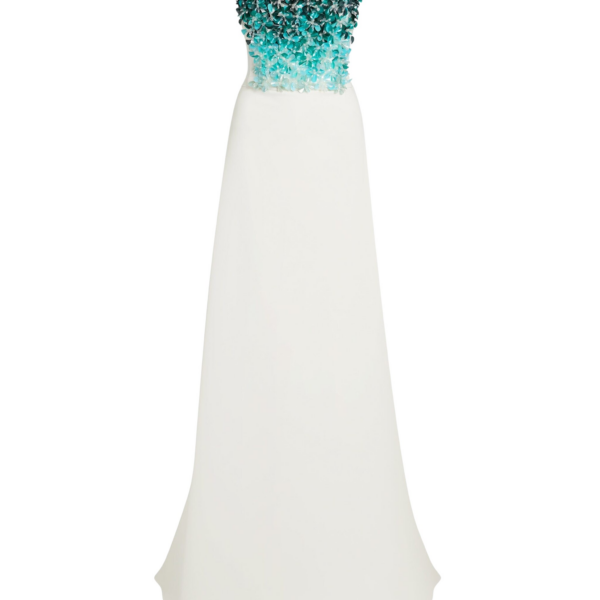 Safiyaa Siena Long Dress in Ivory with Blue Embroidery - Dresses - Demi-Couture Evening Wear at Coveti