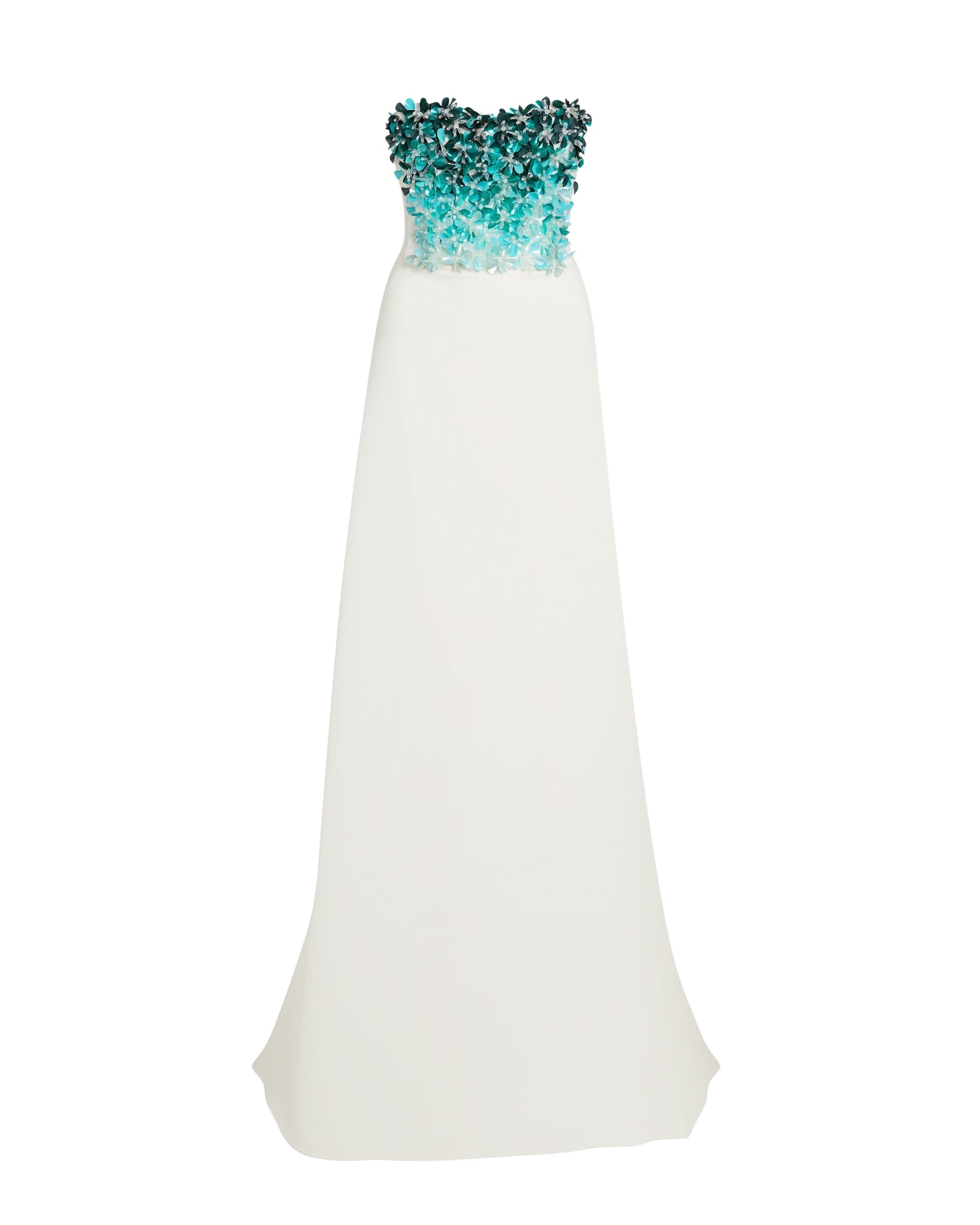 Safiyaa Siena Long Dress in Ivory with Blue Embroidery - Dresses - Demi-Couture Evening Wear at Coveti