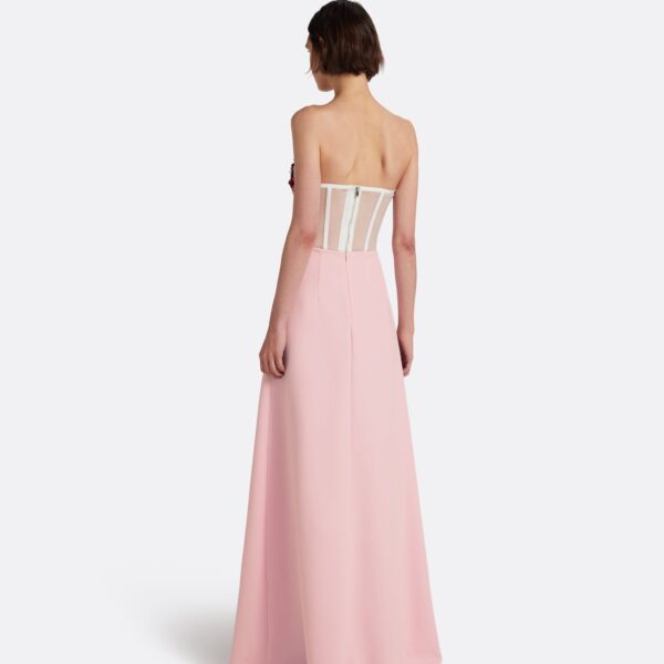 Safiyaa Siena Long Dress in Lychee with Pink Embroidery - Dresses - Demi-Couture Evening Wear at Coveti