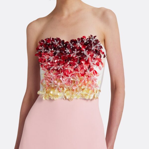 Safiyaa Siena Long Dress in Lychee with Pink Embroidery - Dresses - Demi-Couture Evening Wear at Coveti