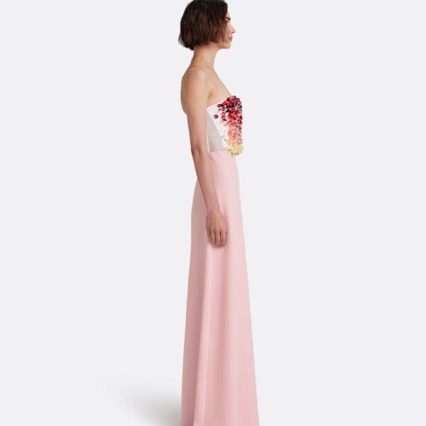 Safiyaa Siena Long Dress in Lychee with Pink Embroidery - Dresses - Demi-Couture Evening Wear at Coveti