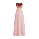 Safiyaa Siena Long Dress in Lychee with Pink Embroidery - Dresses - Demi-Couture Evening Wear at Coveti