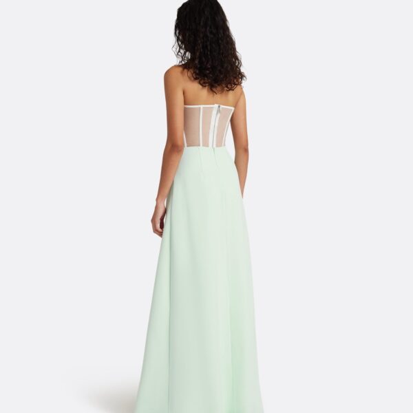 Safiyaa Siena Long Dress in Sea Glass with Blue Embroidery - Dresses - Demi-Couture Evening Wear at Coveti