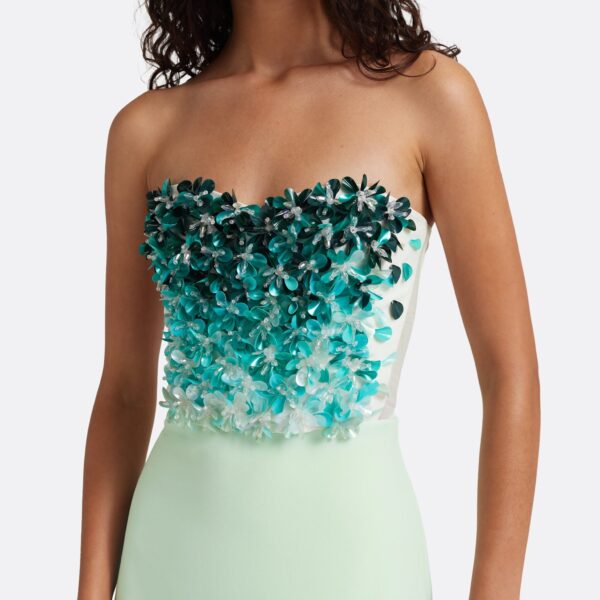 Safiyaa Siena Long Dress in Sea Glass with Blue Embroidery - Dresses - Demi-Couture Evening Wear at Coveti