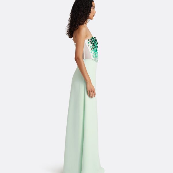 Safiyaa Siena Long Dress in Sea Glass with Blue Embroidery - Dresses - Demi-Couture Evening Wear at Coveti