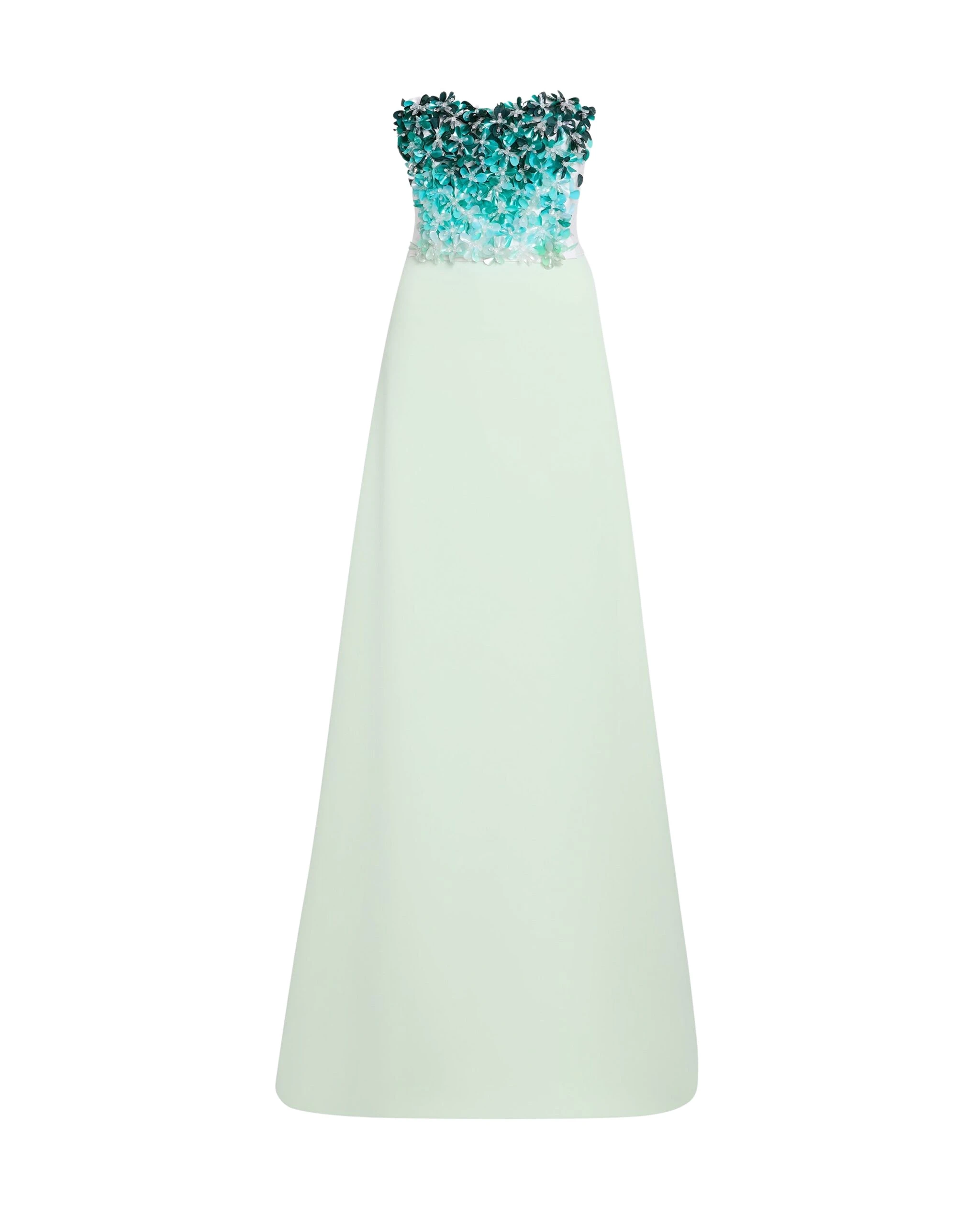 Safiyaa Siena Long Dress in Sea Glass with Blue Embroidery - Dresses - Demi-Couture Evening Wear at Coveti