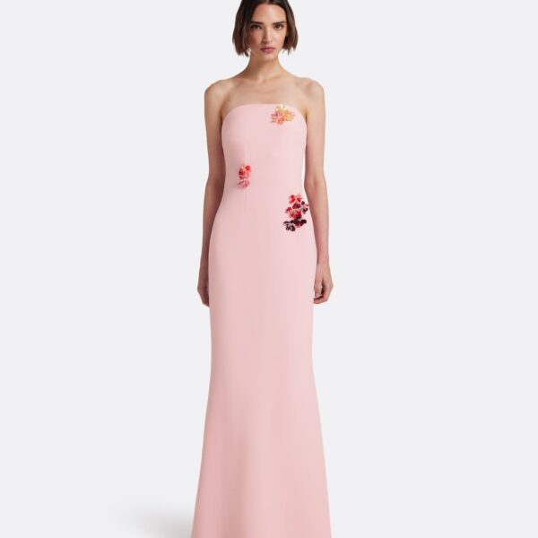 Safiyaa Soshin Long Dress in Lychee with Embroidery - Dresses - Demi-Couture Evening Wear at Coveti