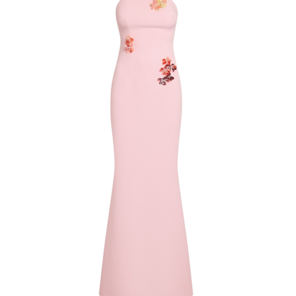 Safiyaa Soshin Long Dress in Lychee with Embroidery - Dresses - Demi-Couture Evening Wear at Coveti