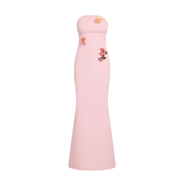 Safiyaa Soshin Long Dress in Lychee with Embroidery - Dresses - Demi-Couture Evening Wear at Coveti