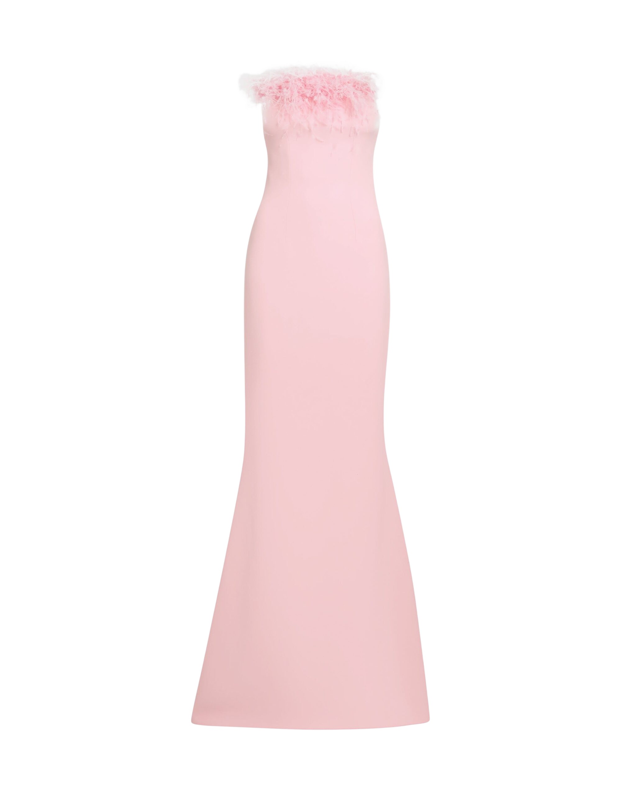 Safiyaa Soshin Long Dress in Lychee with Feathers - Dresses - Demi-Couture Evening Wear at Coveti