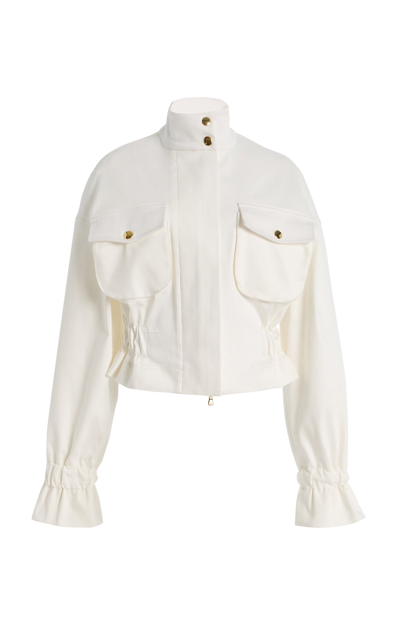 White Cropped Silk Faille Utility Jacket (White)