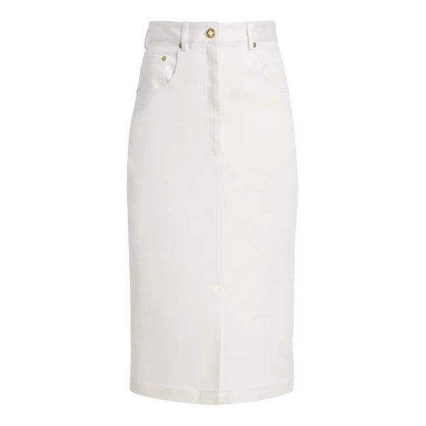 White Denim Pencil Skirt (White)
