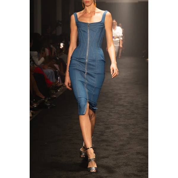 Topstich Corset Denim Midi Dress