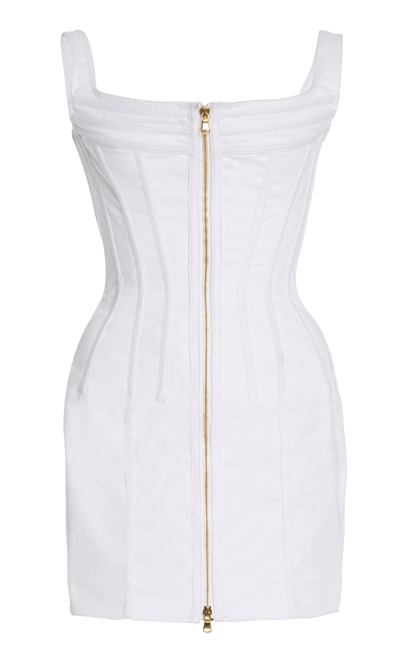 White Topstich Corset Denim Mini Dress