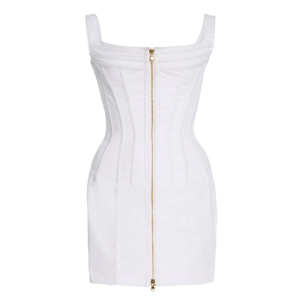 White Topstich Corset Denim Mini Dress