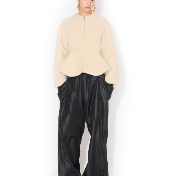 Alaïa Shearling Peplum Jacket - ALAÏA Jackets - Laser Cut Luxury - Shop at Coveti