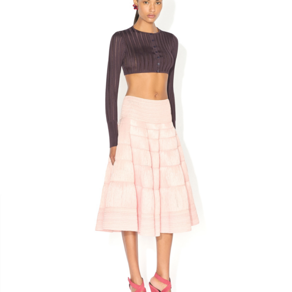 Alaïa Shiny Crinoline Cropped Cardigan - ALAÏA Knitwear - Laser Cut Luxury - Shop at Coveti