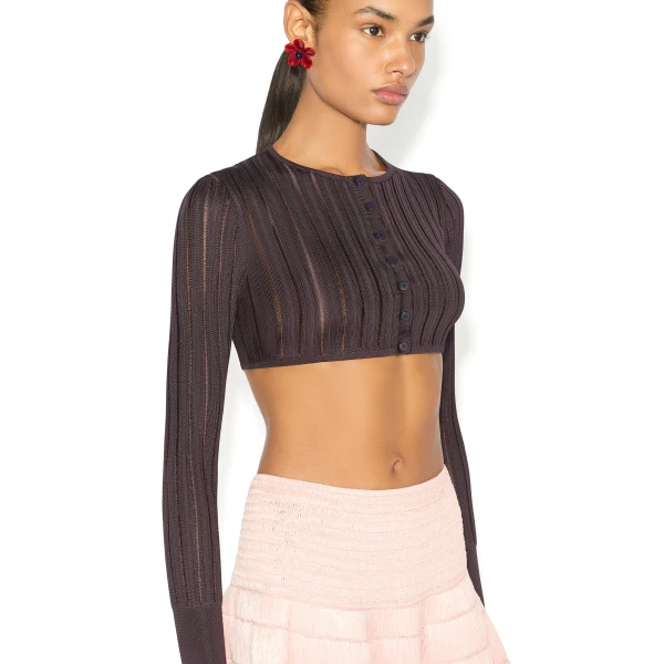 Alaia Shiny Crinoline Cropped Cardigan, view 3