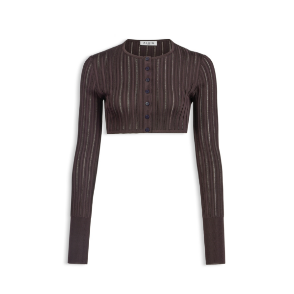 Alaïa Shiny Crinoline Cropped Cardigan - ALAÏA Knitwear - Laser Cut Luxury - Shop at Coveti