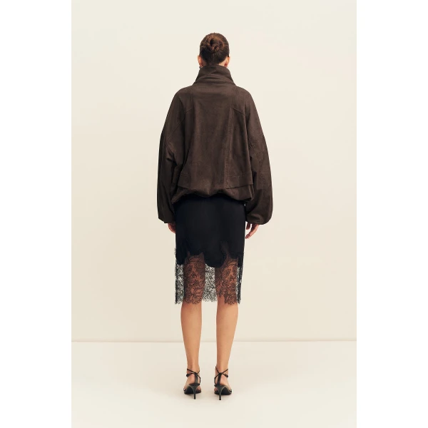 Shona Joy Ernest Funnel Neck Faux Suede Bomber Jacket - Jackets - Australian Luxury Eventwear at Coveti