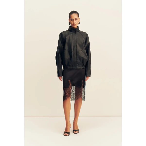 Shona Joy Kennedy Funnel Neck Faux Leather Jacket - Jackets - Australian Luxury Eventwear at Coveti