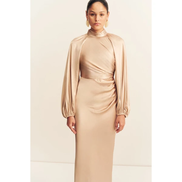 Shona Joy La Lune High Neck Balloon Sleeve Maxi Dress - Dresses - Australian Luxury Eventwear at Coveti