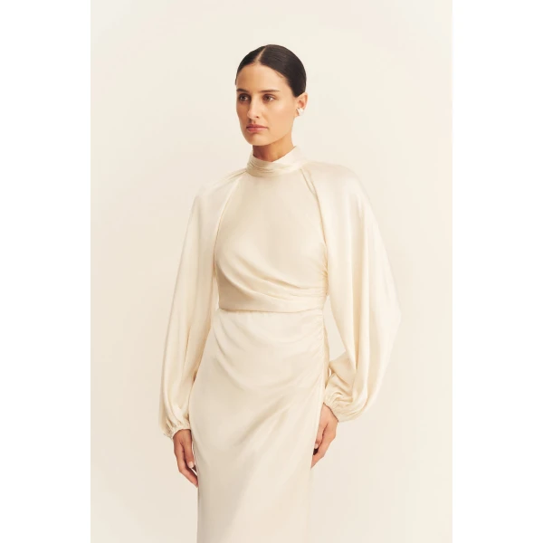 Shona Joy La Lune High Neck Balloon Sleeve Maxi Dress - Dresses - Australian Luxury Eventwear at Coveti
