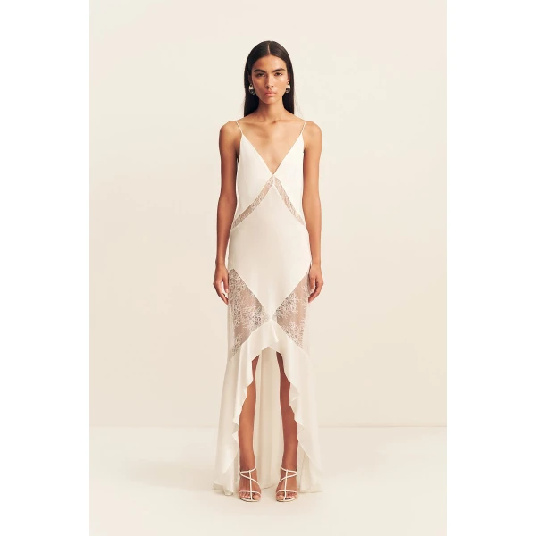 Shona Joy Labyrinth Lace Panelled Ruffle Maxi Dress - Dresses - Australian Luxury Eventwear at Coveti