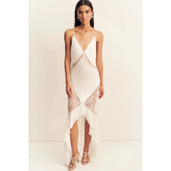 Shona Joy Labyrinth Lace Panelled Ruffle Maxi Dress - Dresses - Australian Luxury Eventwear at Coveti