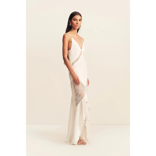 Shona Joy Labyrinth Lace Panelled Ruffle Maxi Dress - Dresses - Australian Luxury Eventwear at Coveti