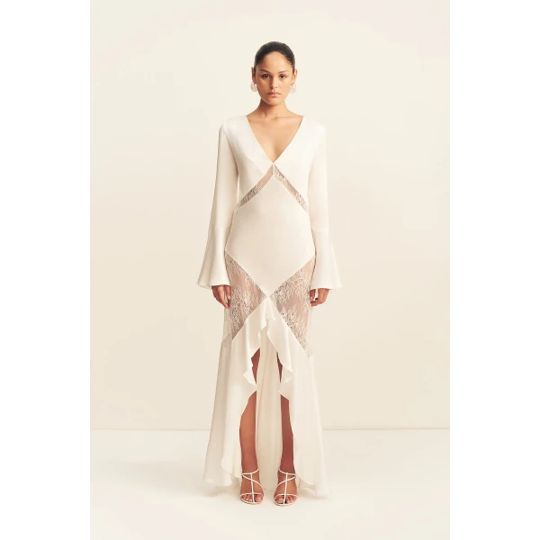 Shona Joy Labyrinth Split Lace Maxi Dress - Dresses - Australian Luxury Eventwear at Coveti