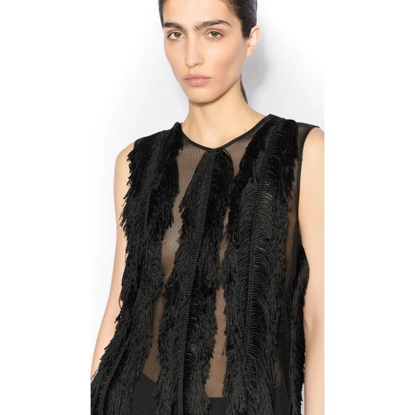 Alaia Silk Knit Fringed Dress, view 4