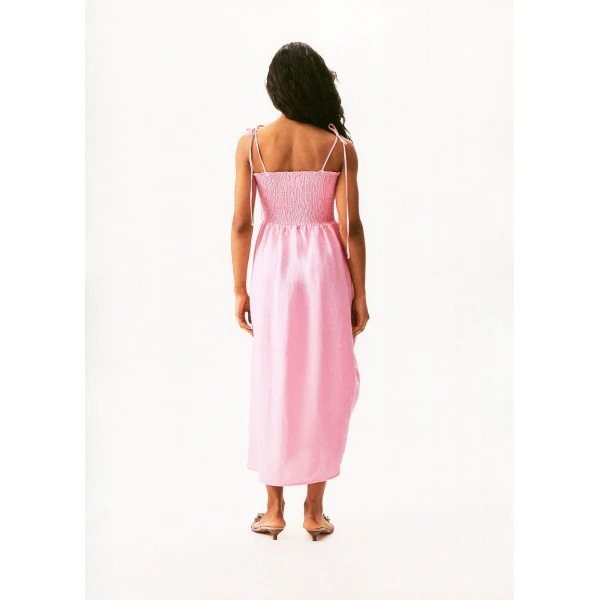 atlanta linen strap dress with rose in pink
