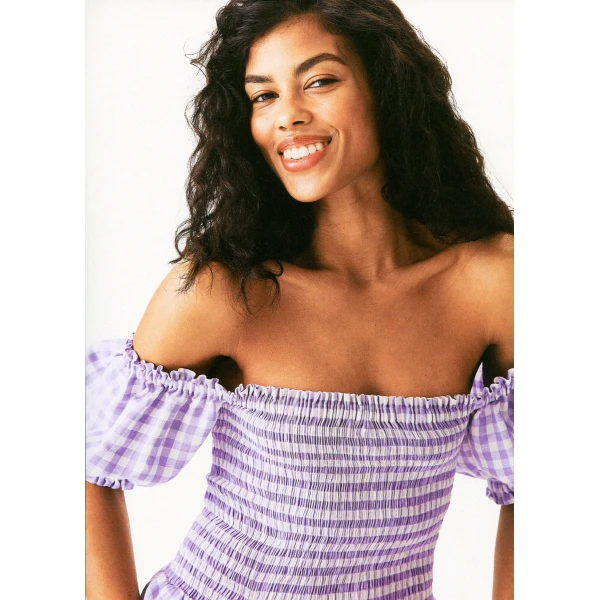 belle linen dress with rose in lavender vichy