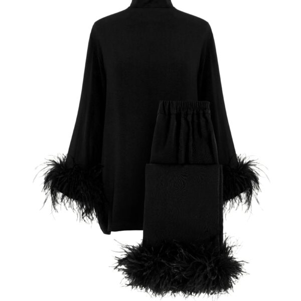 Black Tie Pajamas with Detachable Feathers in Black
