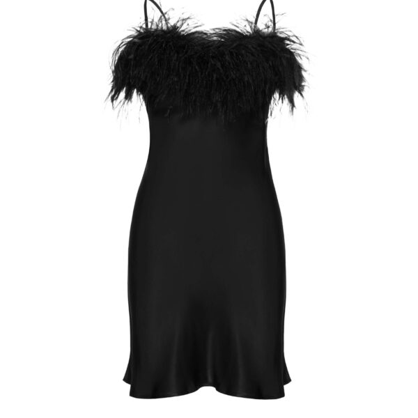 Boheme Mini Slip Dress with Feathers in Black