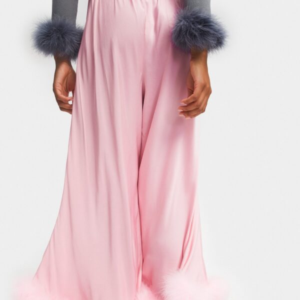 boudoir pants with feathers in pink