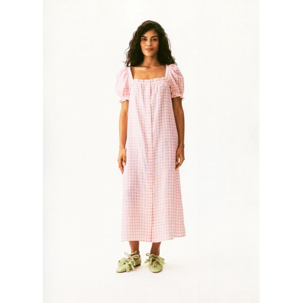 brigitte linen midi dress in pink vichy