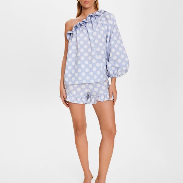 Sleeper white on blue polka dot shorts