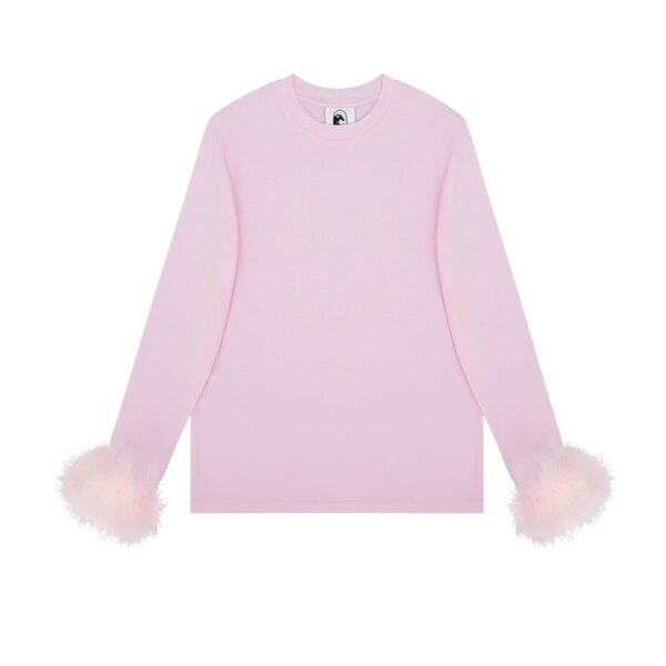 Long Sleeve Stretch-cotton Jersey T-Shirt with Detachable Feathers in Pink