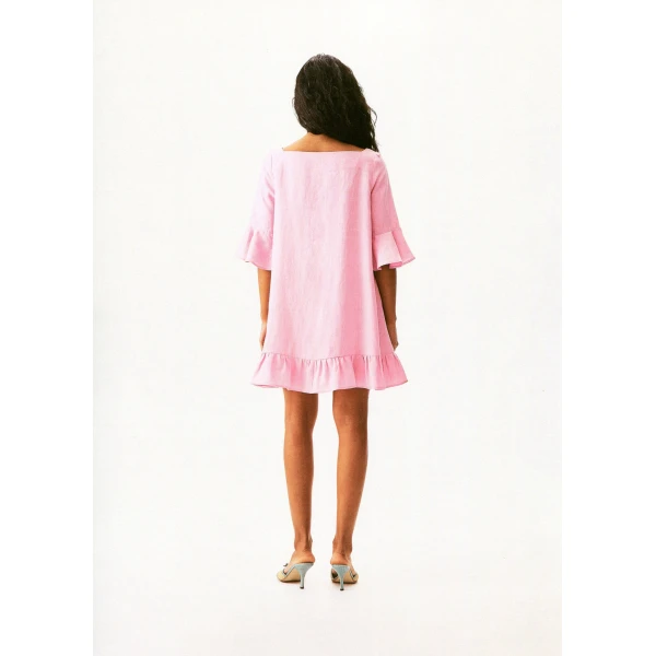 marseille linen mini dress with headscarf in pink
